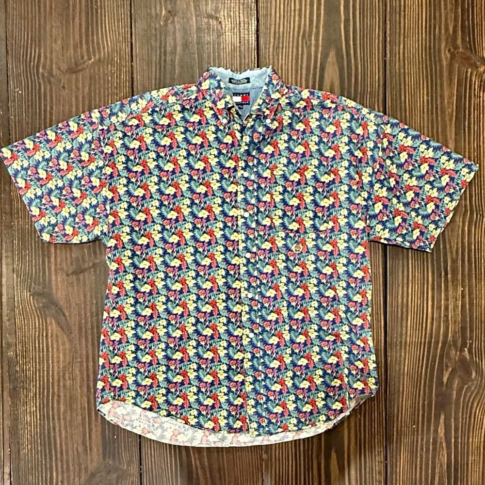 Vintage Tommy Hilfiger Floral Men's L Short Sleeve Button-Up